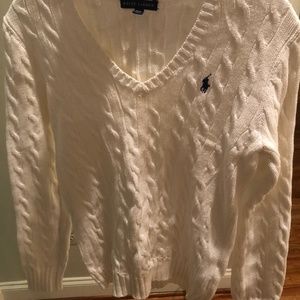 Ralph Lauren White Cotton Cable-knit V-neck Sweater size Medium